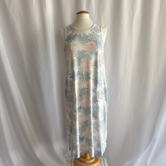 Tahari Dresses & Skirts - Tahari Blue and Pink Palm Leaf Print Midi Dress